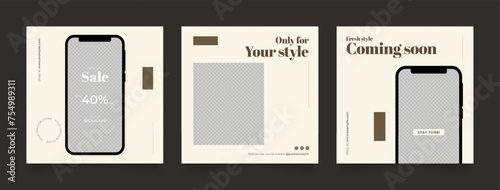 Social media template banner blog fashion sale promotion. fully editable instagram and facebook square post frame puzzle organic sale poster. brown beige vector background