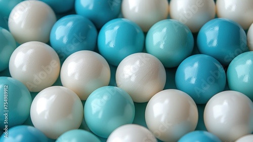 a close up of a bunch of blue and white candies with white and blue candies in the background.