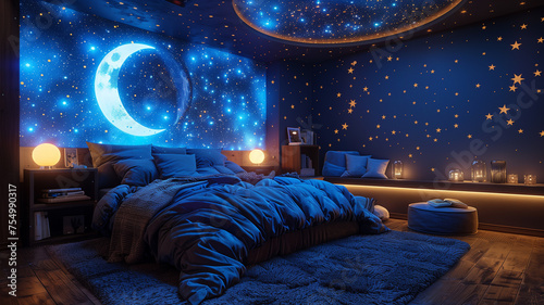 With twinkling lights and starry accents, the kids' room becomes a celestial wonderland photo