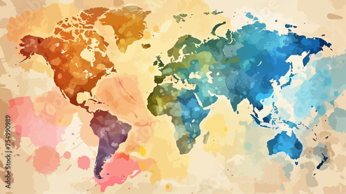 Weltkarte Wasserfarben Map Vektor Bunt Welt Global