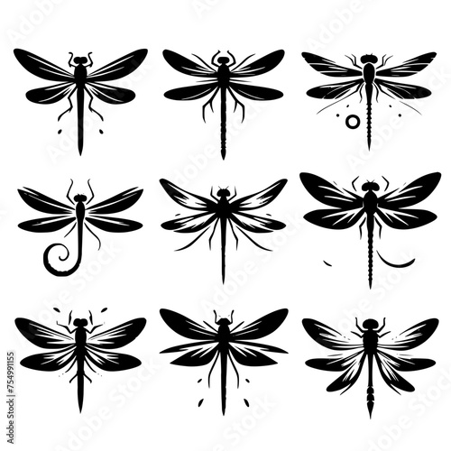 set of black and white dragonfly