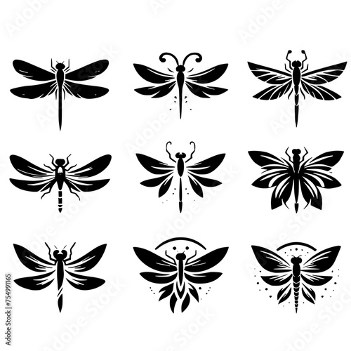 set of black and white dragonfly © Koko