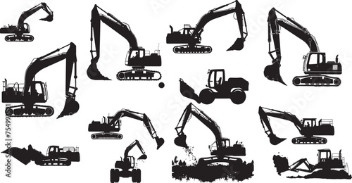 Set of Digger Silhouette stock illustration