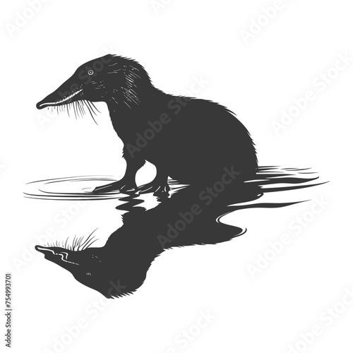 Silhouette platypus animal black color only full body