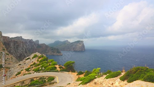 Landscape of rocky coast before a storm under gloomy dramatic sky