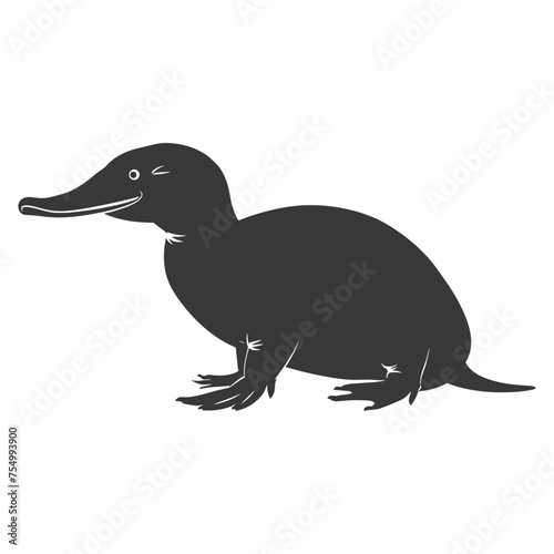 Silhouette platypus animal black color only full body