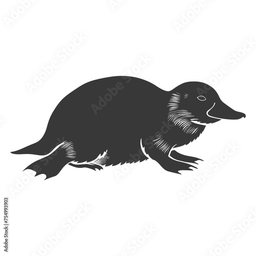 Silhouette platypus animal black color only full body