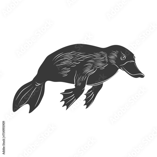 Silhouette platypus animal swim black color only full body