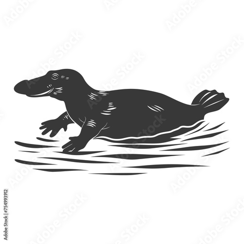 Silhouette platypus animal swim black color only full body
