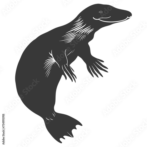 Silhouette platypus animal swim black color only full body