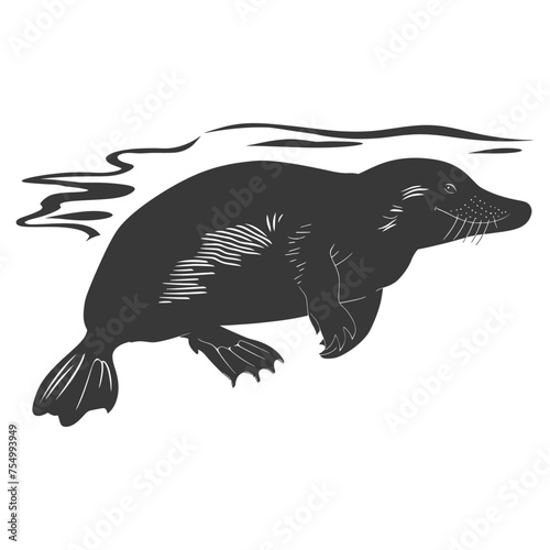 Silhouette platypus animal swim black color only full body