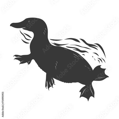 Silhouette platypus animal swim black color only full body