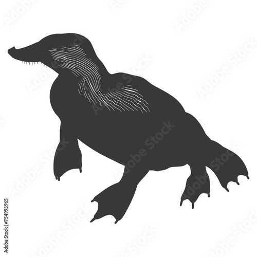 Silhouette platypus animal swim black color only full body