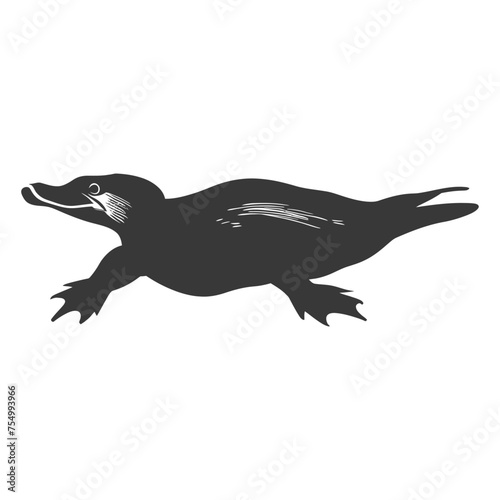 Silhouette platypus animal swim black color only full body