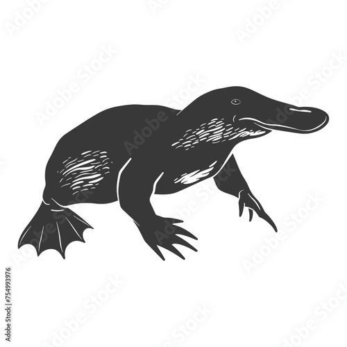 Silhouette platypus animal swim black color only full body