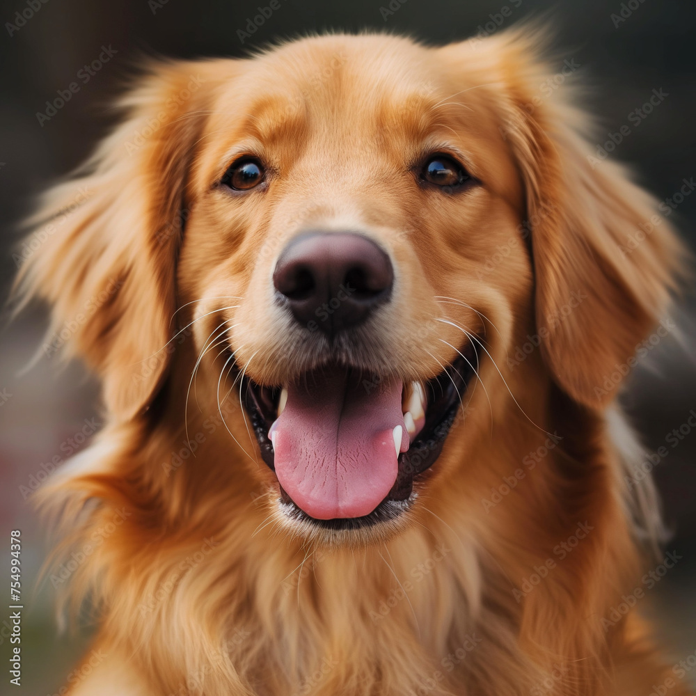 Cute blonde dog smiling with blurred background