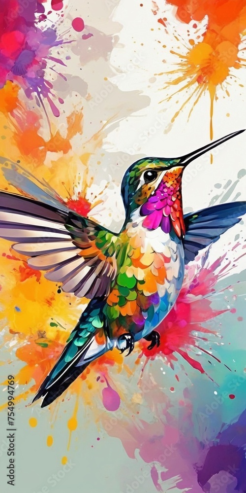 Hummingbird on watercolor background.