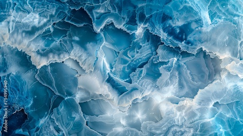 Aerial View of Crystalline Blue Ice Patterns on Frozen Glacier - Abstract Natural Background for Scientific and Environmental Concepts