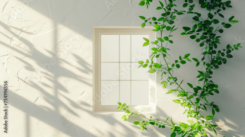 Award winning studio photography: close-up of white window with green leafs, showcasing professional color grading. AI generative. photo
