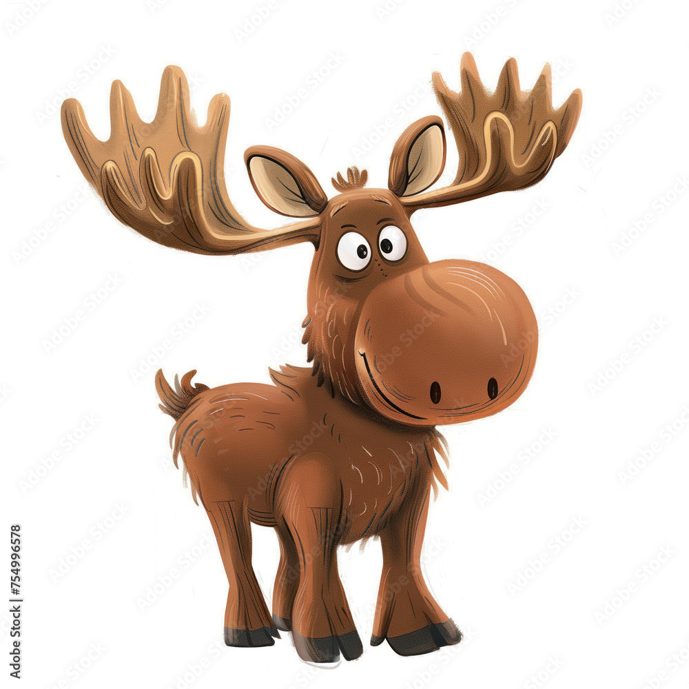 Cute Funny Cartoon Moose, Illustration for Children Book, Generative AI Cute Funny Cartoon Moose, Illustration for Children Book, Generative AI
