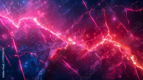 Abstract Electric Energy Background, Dynamic Pink and Blue Neon Lightning Texture, Digital Art Wallpaper