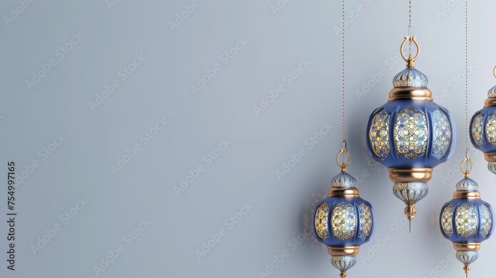 Elegant Islamic Lanterns on Soft Grey Background Elegant Islamic Lanterns on Soft Grey Background