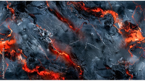 Dramatic Volcanic Eruption Lava Flow Texture, Intense Fiery Molten Rock Surface, Inferno Heat Energy Background Concept