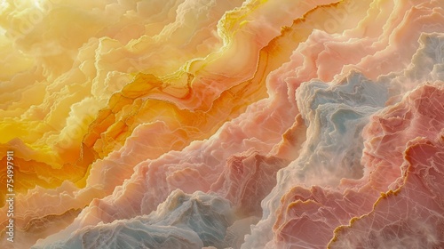 Surreal Sky Ablaze with Vibrant Sunset Colors - Ethereal Cloudscape Resembling Oil Painting Artwork for Background Use