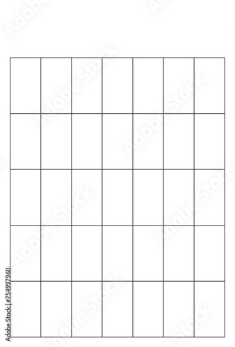 Empty 5 weeks a month vertical calendar. Simple black and white design