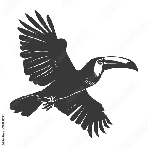Silhouette Toucan bird animal fly black color only full body
