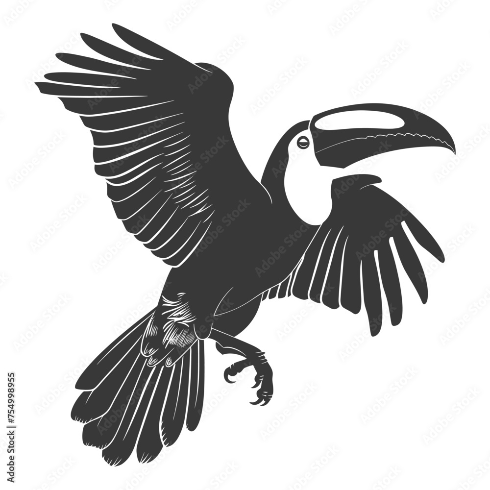 Fototapeta premium Silhouette Toucan bird animal fly black color only full body