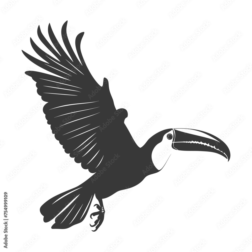 Naklejka premium Silhouette Toucan bird animal fly black color only full body
