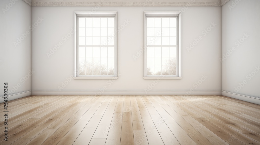 Tranquil Respite: Empty Room with Expansive Windows and Wooden Floor Tranquil Respite: Empty Room with Expansive Windows and Wooden Floor