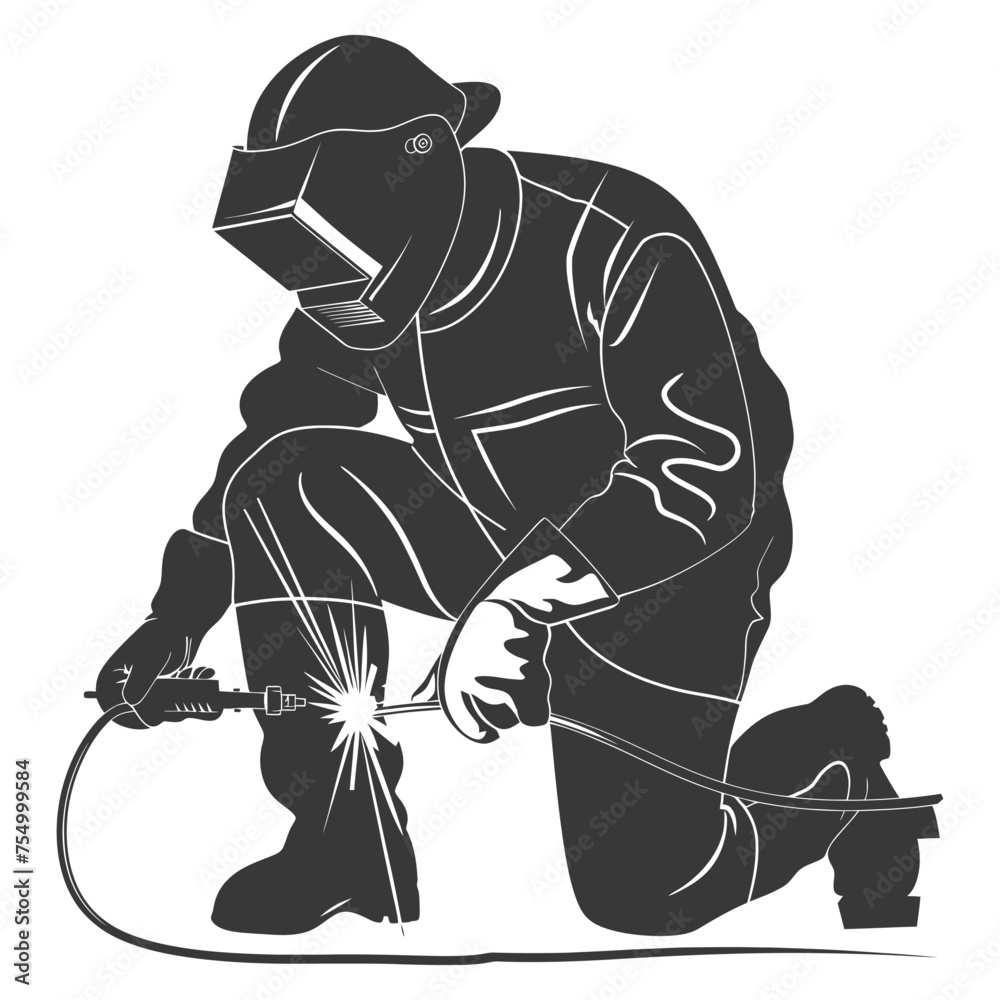 Silhouette welder in action black color only full body