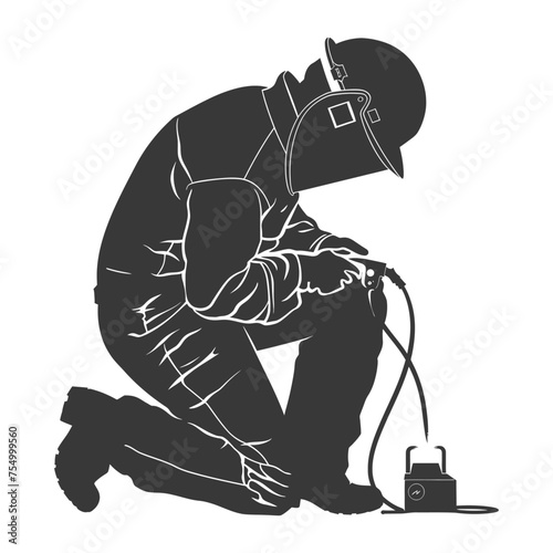 Silhouette welder in action black color only full body