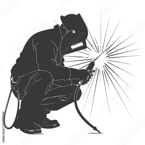 Silhouette welder in action black color only full body