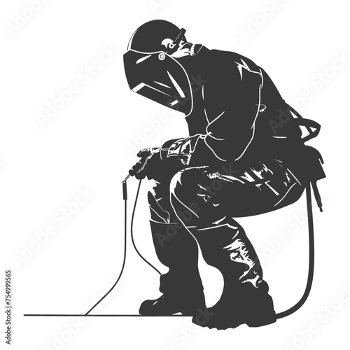 Silhouette welder in action black color only full body