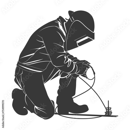 Silhouette welder in action black color only full body