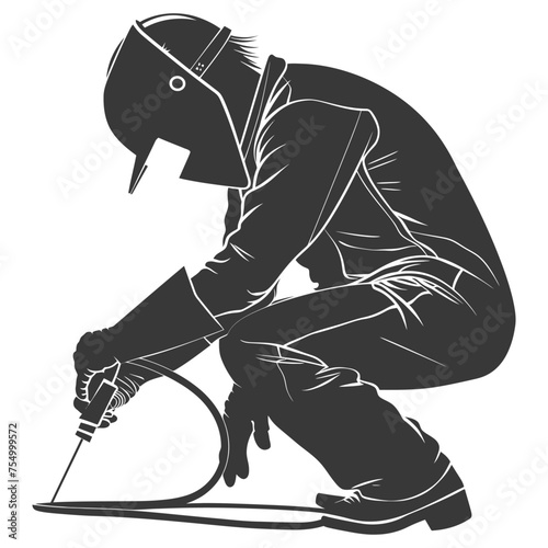 Silhouette welder in action black color only full body