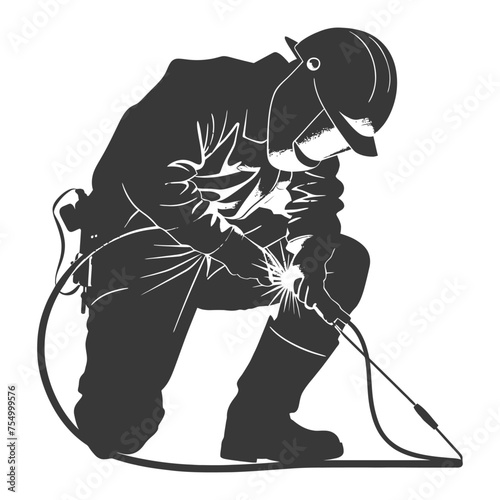 Silhouette welder in action black color only full body