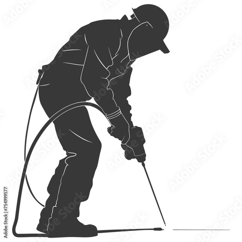 Silhouette welder in action black color only full body