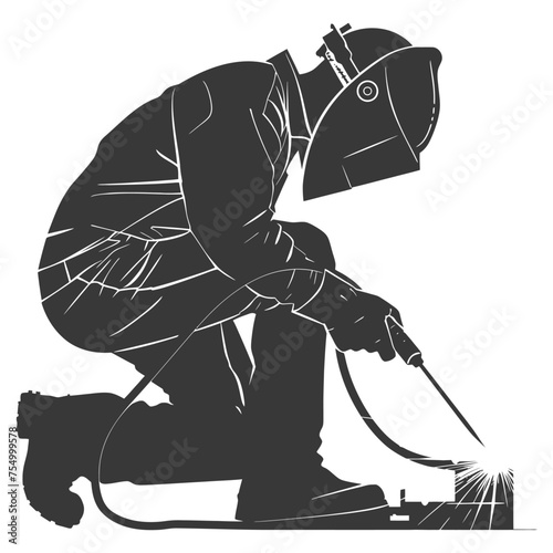 Silhouette welder in action black color only full body