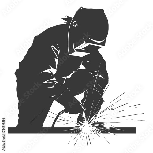 Silhouette welder in action black color only full body