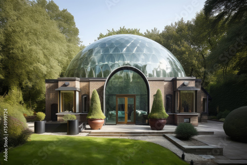 Futuristic domed house located in the forest