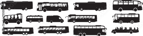 Set of Bus and Coach Silhouette stock illustratio