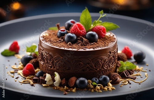 Chocolate dessert with berries © Kirill