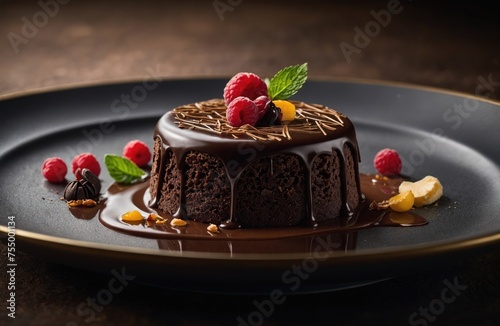 Chocolate dessert with berries