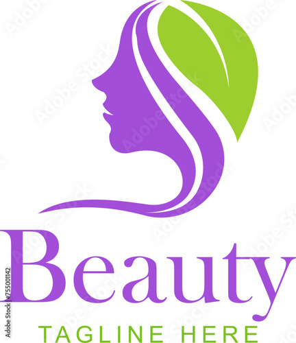 beauty logo  logo with shadow of woman and leaves