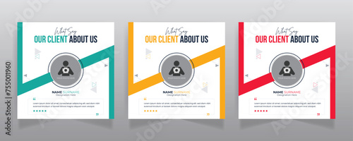 Client testimonial social media post design and square web banner template