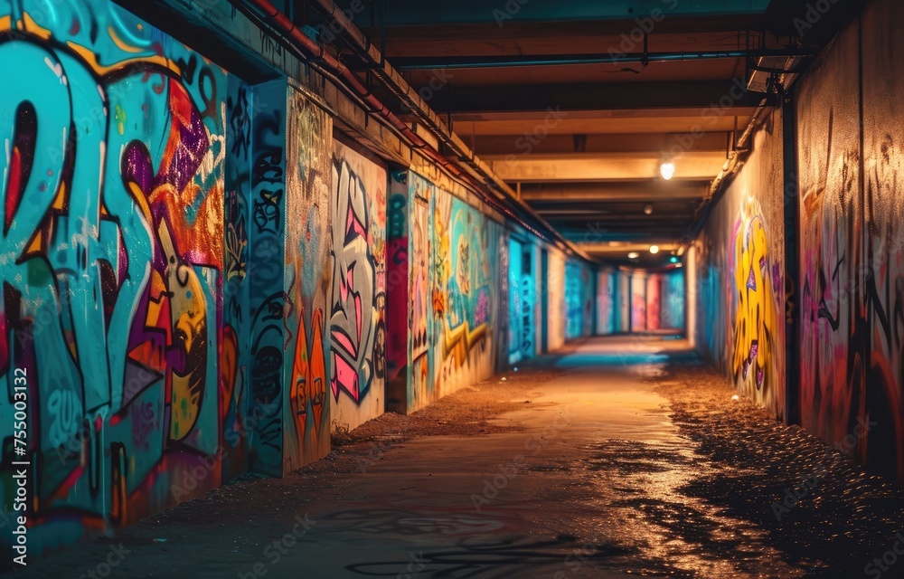 Fototapeta premium Abstract graffiti paintings on the concrete wall. Background texture